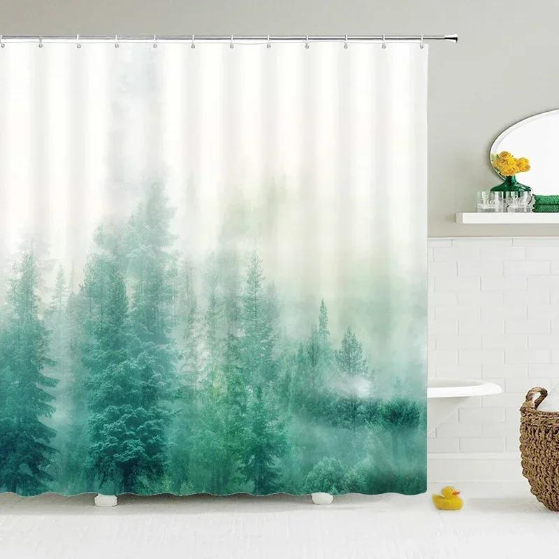 3D Printed Green Tropical Plants Shower Curtains Bathroom Waterproof Polyester Leaves Bath Curtain Shower Curtain Bath Screen