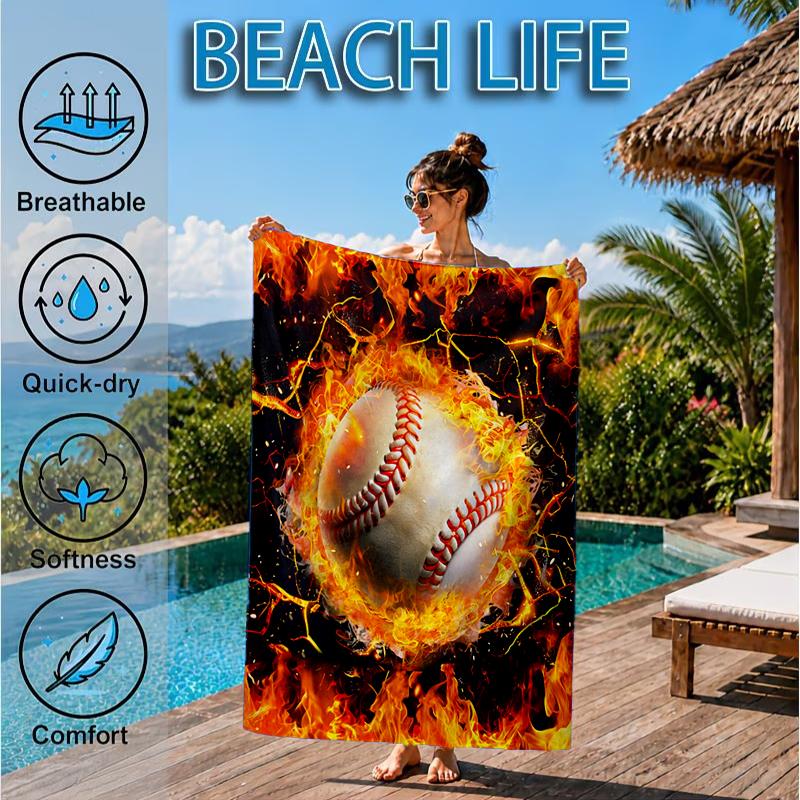 Flaming Football Artwork Beach Towel, Microfiber Beach Towel, Perfect For Pool, Beach, Travel, Home Decor Beach Party Fan gifts