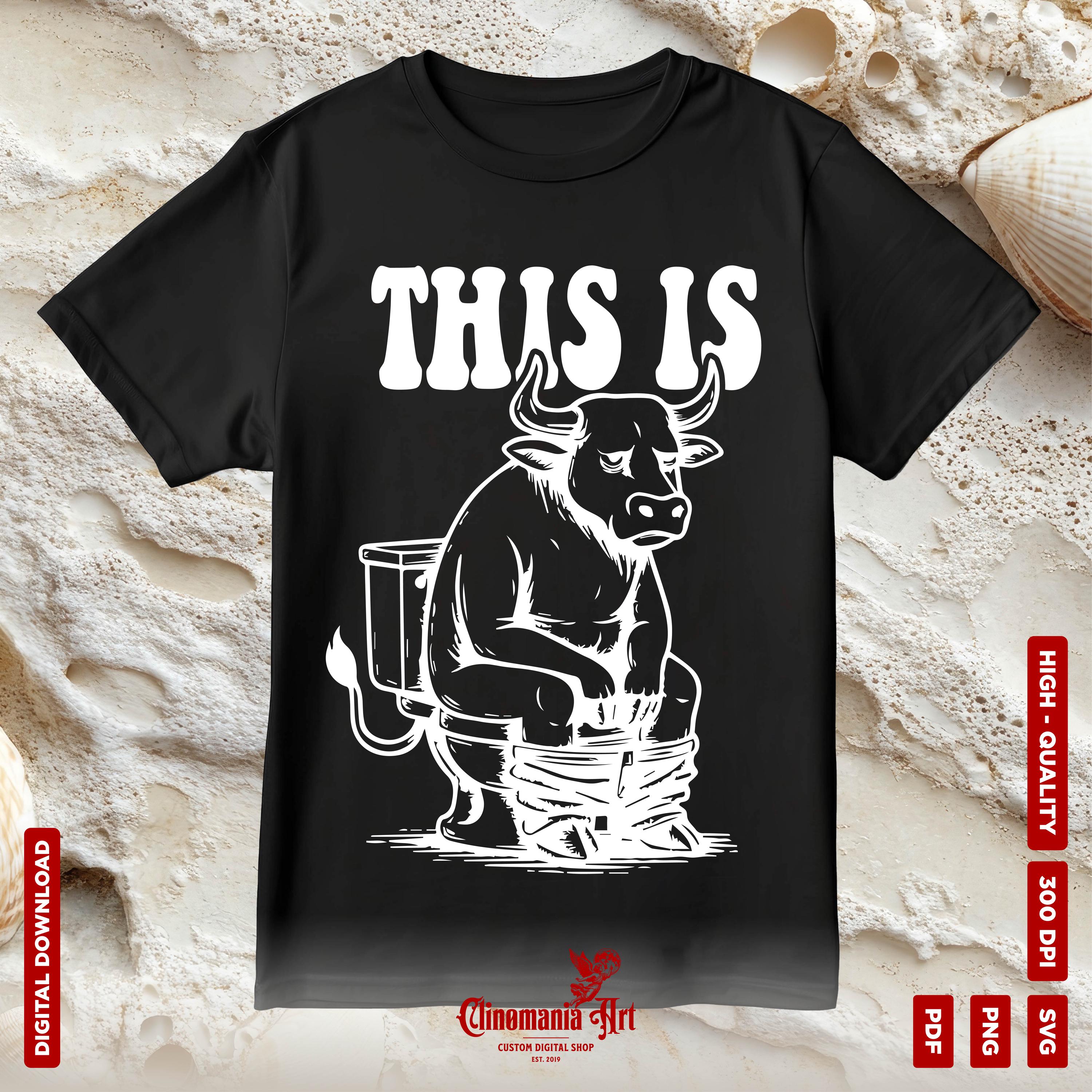 This Is Bullshit Humorous Bull Graphic T-Shirt – Funny Line Art of A Bull on Toilet, Ideal for Comedy Fans & Casual Streetwear M