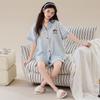 1A antibacterial pure cotton pajamas women's summer with chest pads, short sleeves, plus size 50kg girls' loungewear three-piece set