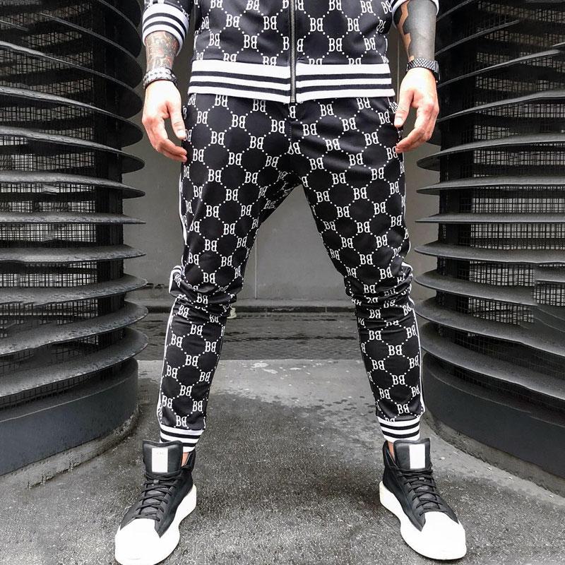 Men's Tracksuit 3D Plaid Printed Sports Casual Set Fashion British Style Gentleman Jacket Tether Trousers 2-piece Suit