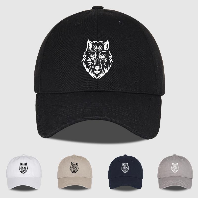 Wolf-Head Printed Soft-Top Baseball Cap Soft, Comfortable, Lightweight, Breathable, Adjustable Cool, Wild, Minimalist, Fashionab