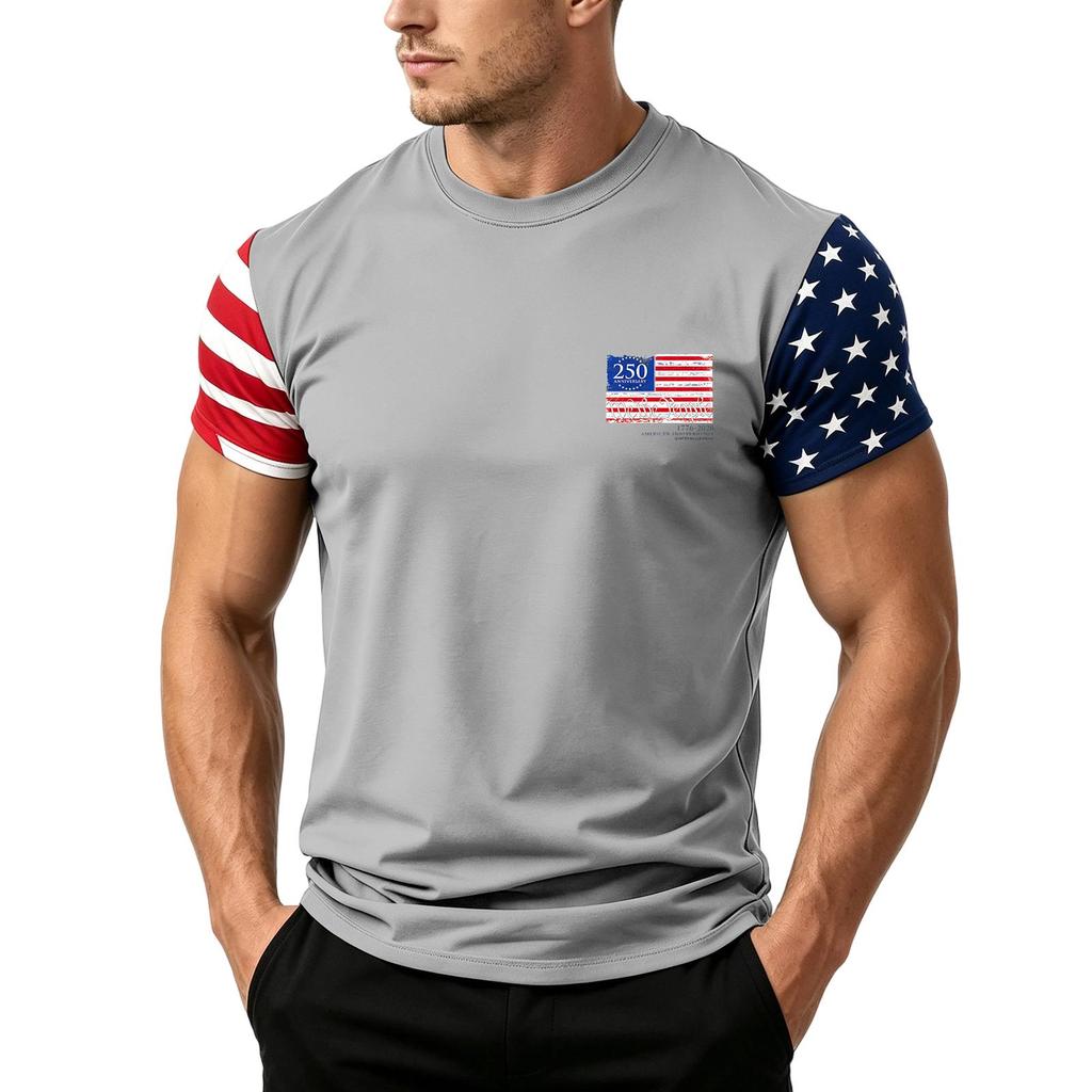 Men's Independence Day Flag Print Short Sleeve T-Shirt, Loose Casual Daily Summer Tops