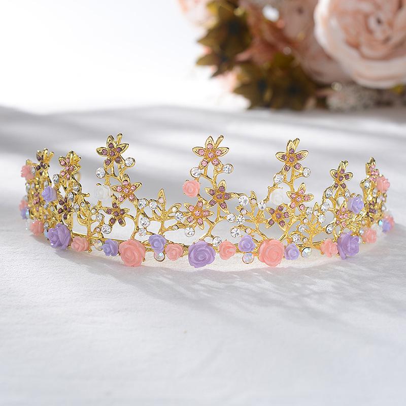 Bridal Jewelry Retro Hair Accessories Baroque Queen Big Crown Alloy Small Flower Wedding Dress Headdress
