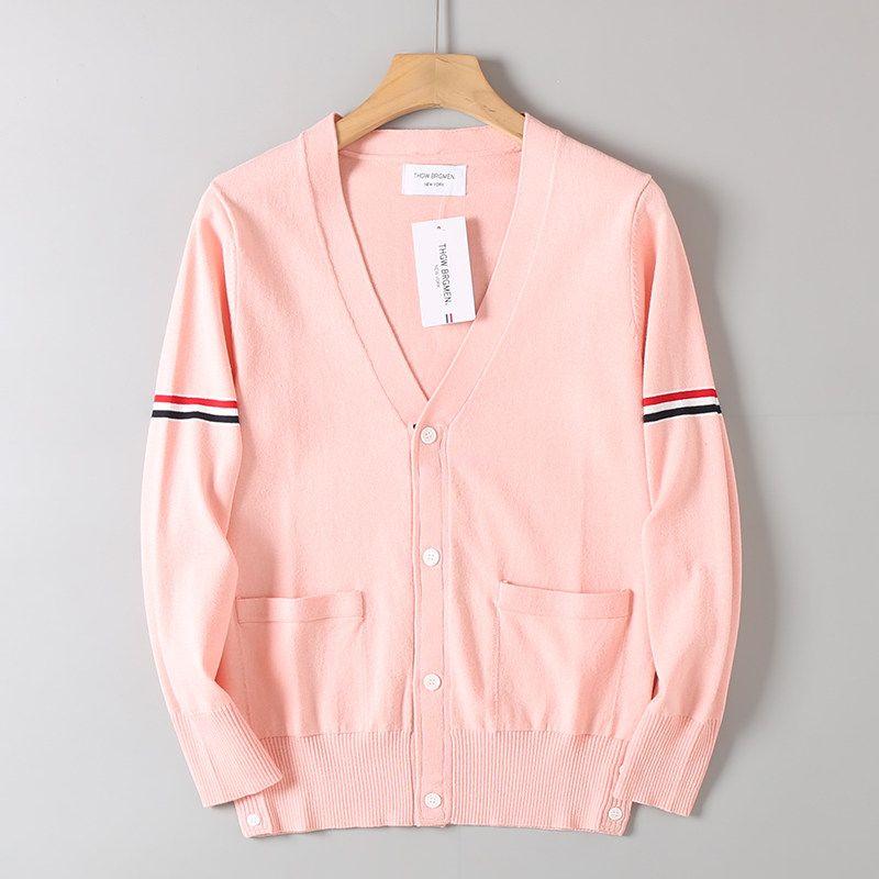 Trendy Brand Couple Style Four-Stripe V-Neck Knit Sweater with Ribbed Design, Long-Sleeve Base Shirt for Spring and Autumn