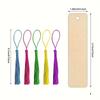 50pcs Wooden Blank Bookmarks DIY Wooden Craft Bookmarks Wooden Laser-cut Wooden Pendants Wooden Square Tags Tassel Color Random