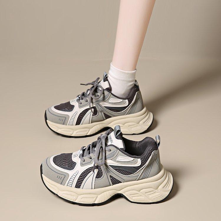

2025 spring and autumn new Germanic girl~ retro color matching thick-soled heightening sports and leisure shoes female dad shoes 40 серый