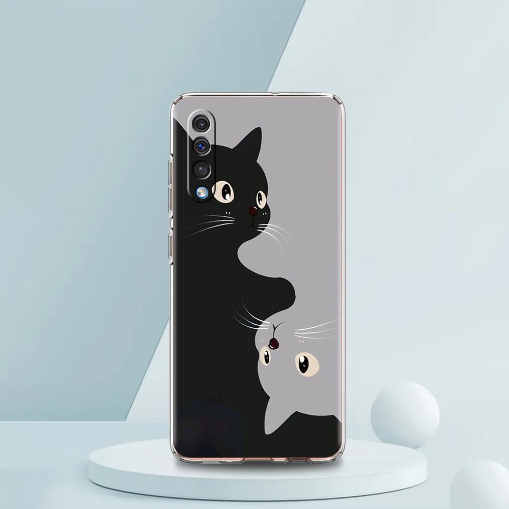 Transparent Phone Case for Samsung Galaxy A16 A14 A12 A22 A24 A42 A03S A06 A20 A30 A40 Soft TPU Cover Cute Cartoon Cat Pattern