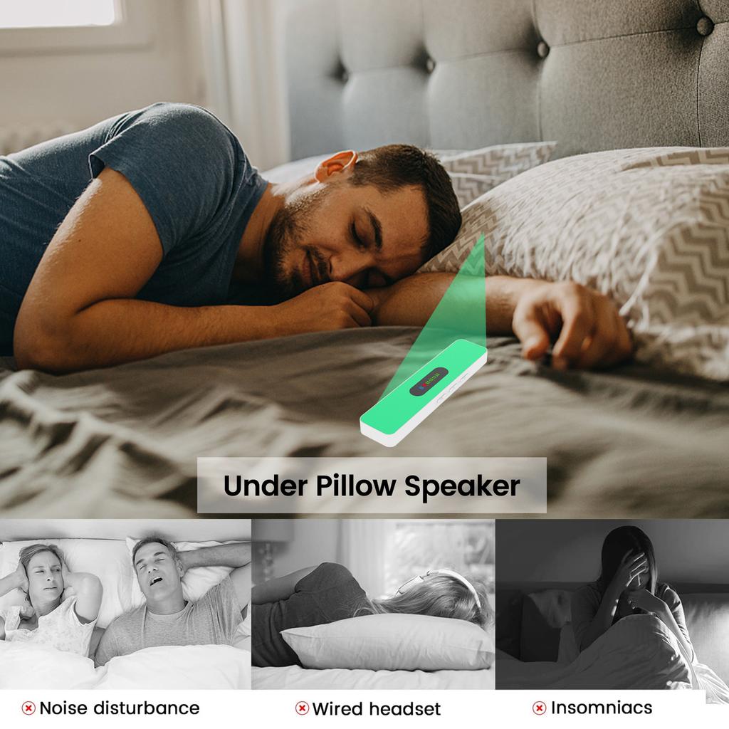 Under Pillow Bone Conduction Speaker Mini Bluetooth 5.3 Sleep Aid Music Box with LED Display Support TF Card Play Timed Shutdow