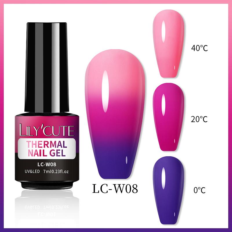 LILYCUTE 7ml Thermal Gel Nail Polish 3 Layers Temperature Shiny Color Changing Semi Permanent Soak Off UV Gel Polish Varnish Base Top Gel Nail Art DIY