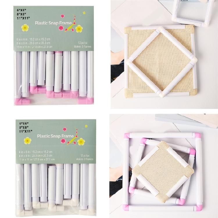 3 Size Crosses Stitching Hoop Embroidery Frame Square Embroidery Hoop PVC Clip Frame for Craft Enthusiasts