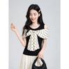 South East Asia New Bow Splicing Short Sleeve T-Shirt Women's Summer Design Temperament Off-Shoulder Top