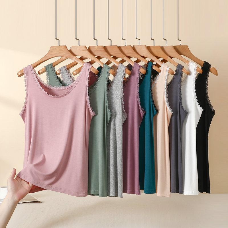 Plus Size L to 4XL Lace O-Neck Tank Tops Women's Lace Trim Camisole Bralette Casual Daily Layering Underwear Sleeveless Tee Tops