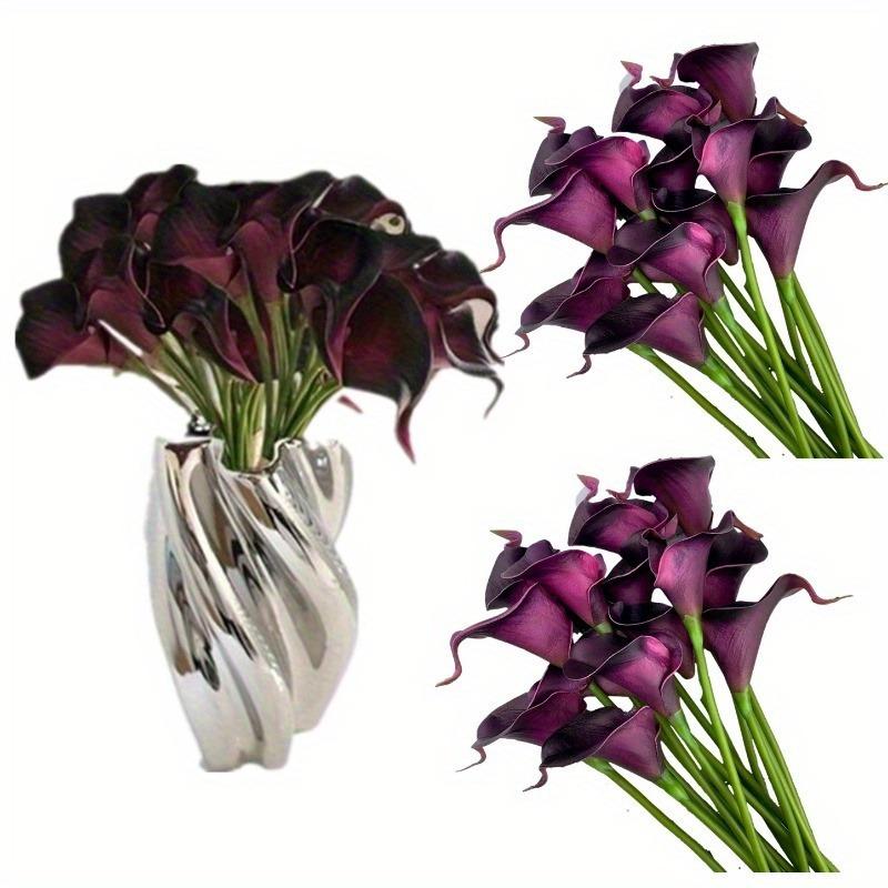 10pcs Realistic Touch Latex Artificial Calla Lilies | DIY Wedding Bouquet, Party Home Decoration (Black Purple)