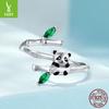 Cute Little Animal S925 Sterling Silver Panda Bamboo Open Ring Female Niche Premium Light Luxury
