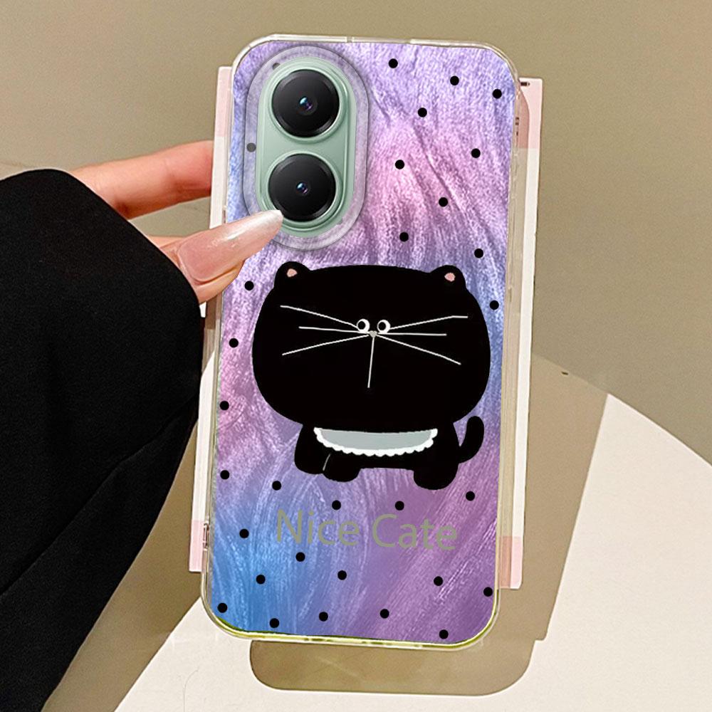 Big Headed Black Cat Circular Dots Phone Case for Xiaomi Poco X5 X7 M6 Pro X6 X3 NFC C75 C71 C65 C61 Back Silicone Shell Cover