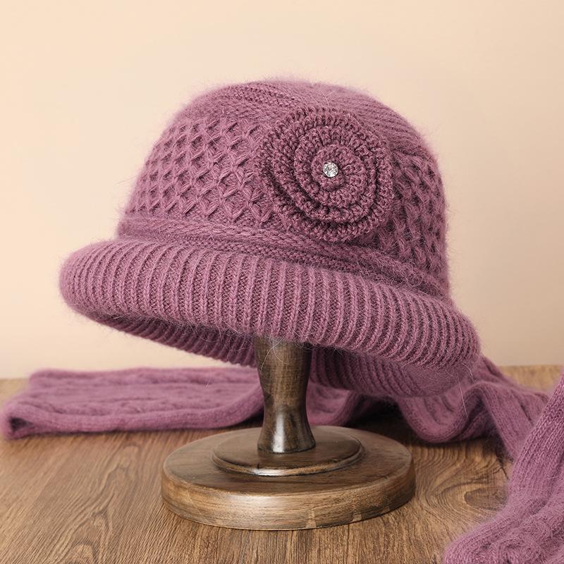 Medium and old hats Women's knitted hats Autumn and winter rabbit fur elderly hats Old lady wool hats Basin hats Warm mother hats