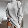 Maglioni a collo alto autunnali e invernali da donna, irregolari, larghi, taglie forti, caldi, di media lunghezza, lavorati a maglia, per donna
