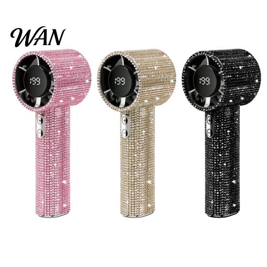 Rhinestone Handheld Fan with Digital Display, Turbo High Speed Portable Powerful Mini Fan, Quiet Operation Cooling for Outdoor Travel