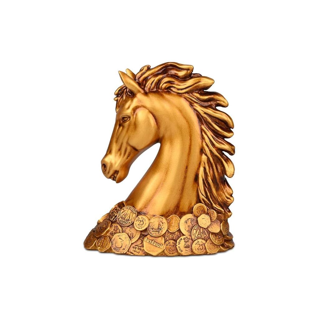 Coin Horse Head Horse Showpiece Vastu Horse Idol Good Luck Resin Horse Statue Feng Shui Horse for Car Dashboard Home Decor
