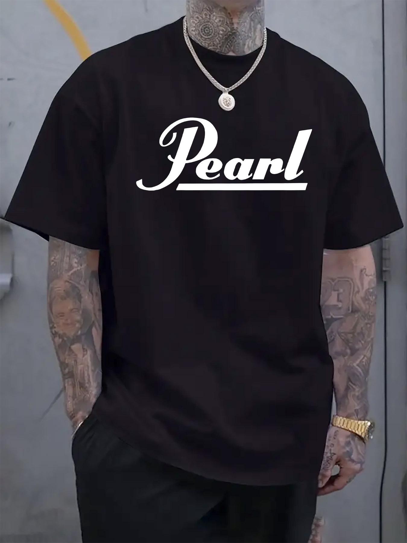 Casual Short Sleeve T-shirt with Pearl-Style Font Print - Black & White Graphic Tee M