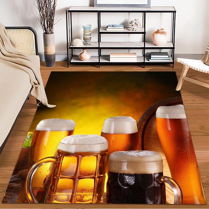 Beer Mug and Barrel Pattern Carpet with Golden Amber Theme for Home Decor Suitable for Use As an Anti-slip1 For1room and Bedroom Sofas