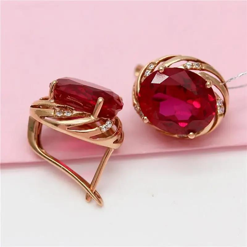 Boucles d'oreilles classiques saphir romantique clou plaqué or rose incrusté ovale rubis pour femmes mariage Zircon