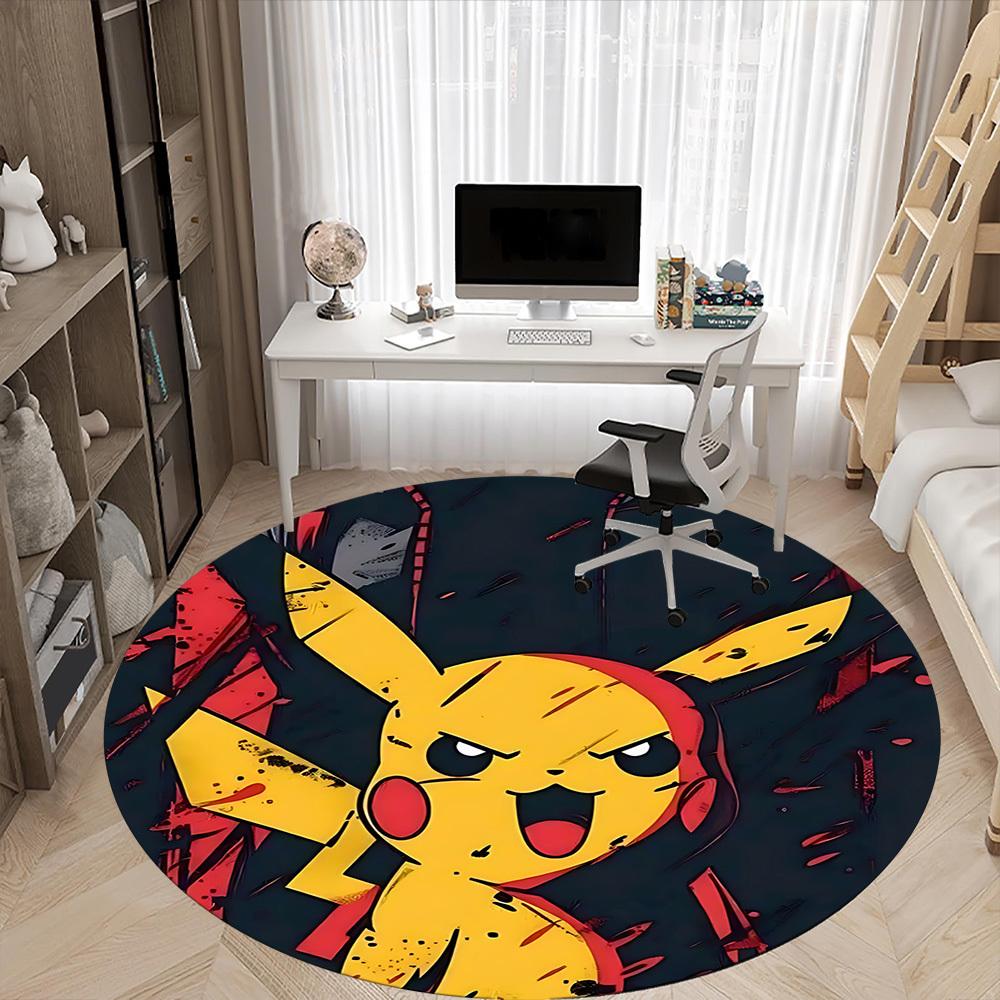 1pc Pikachu Electric Office Round Area Rug, Indoor Mat Suitable For Office, Bedroom Living Room Home Decor, Room Deco, Offic A0928201