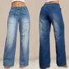 Autumn New Style Women's Denim Long Pants with Drawstring Elastic Waist Straight Leg Fashionable Wide-leg Jeans