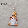 Anti-rust Metal Earrings 1 Pair Halloween Cute Ghost Earrings, Acrylic Dangle with Witch Secure Fit Hat Pumpkin Bat, Anti-Rust Hooks, Playful