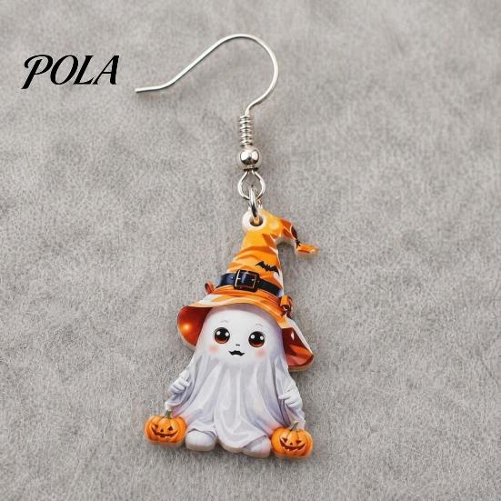 Anti-rust Metal Earrings 1 Pair Halloween Cute Ghost Earrings, Acrylic Dangle with Witch Secure Fit Hat Pumpkin Bat, Anti-Rust Hooks, Playful