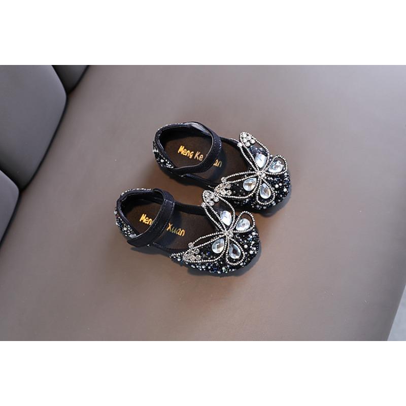 Spring & Fall New Korean-Style Girls' Mary Jane Shoes with Princess Bow & Crystal Rhinestones - for Performance and Dance