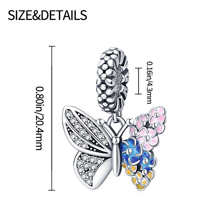 Charms Original Copper Blue Flowered Butterfly Pendant Beads Fit Bracelet Diy Fine Gift Women Delicate Jewelry Acce