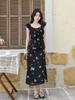 Black French Floral Retro Dress Women's Summer New Butterfly Print Small Flying Sleeve Sleeveless Temperament Long Dress