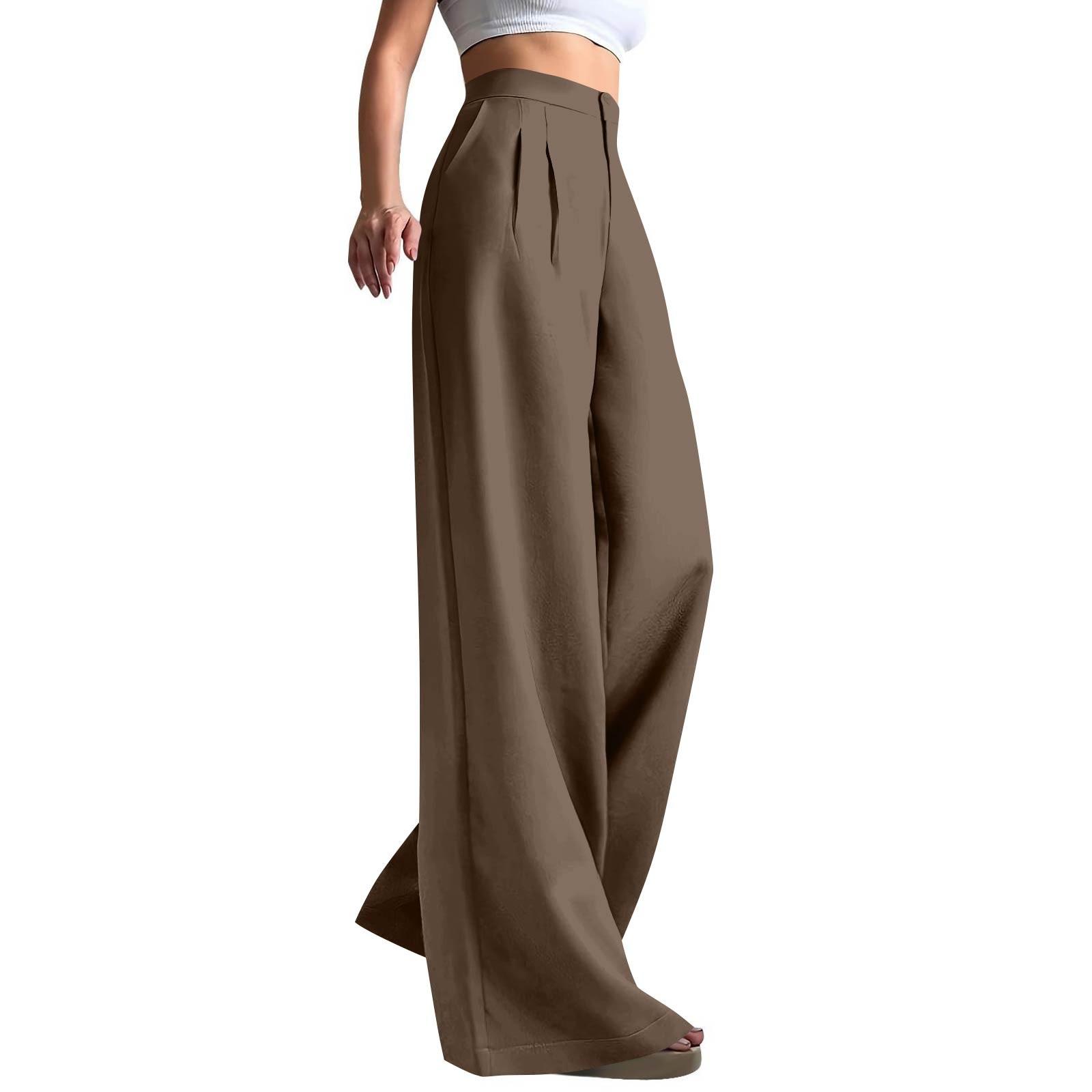 

Рабочие брюки женские деловые повседневные с высокой посадкой и широкими штанинами, нарядные рабочие наряды XL кофейный