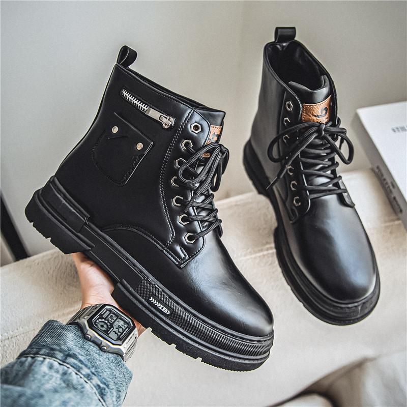 

Men s Martin boots high-top autumn casual black tooling leather boots non-slip mountaineering autumn and winter locomotive short boots British style 39 чёрный