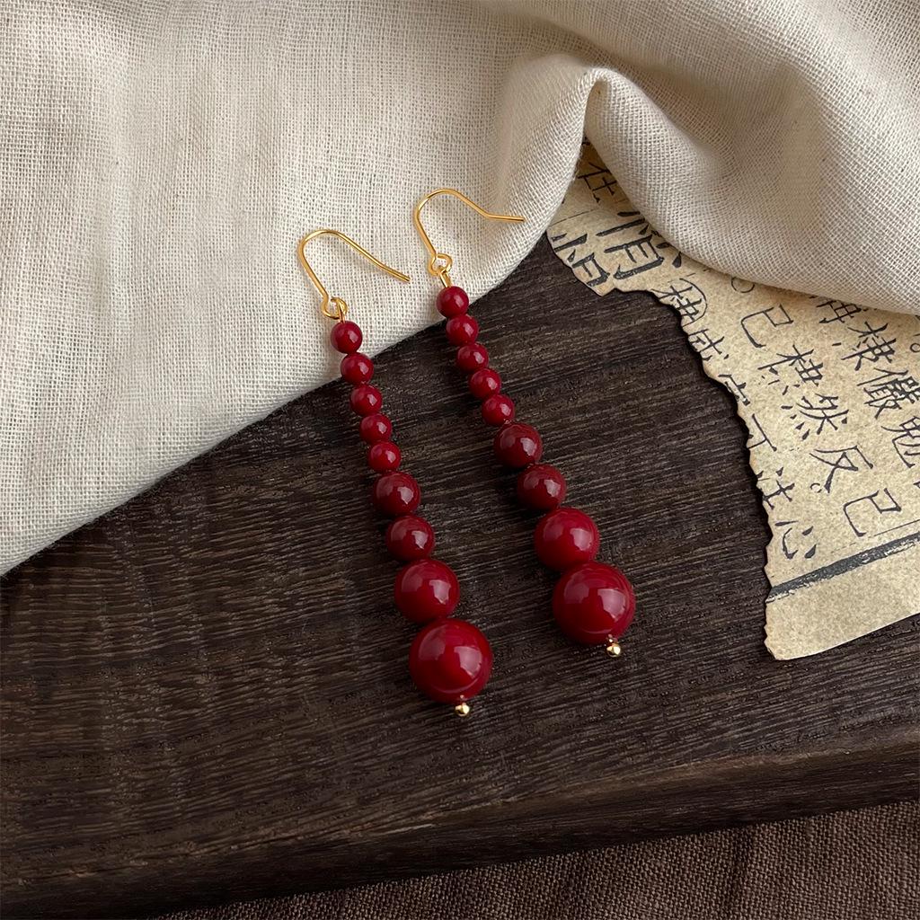 Retro Red Agate Tassel Earrings: Luxurious Chinese Court Style