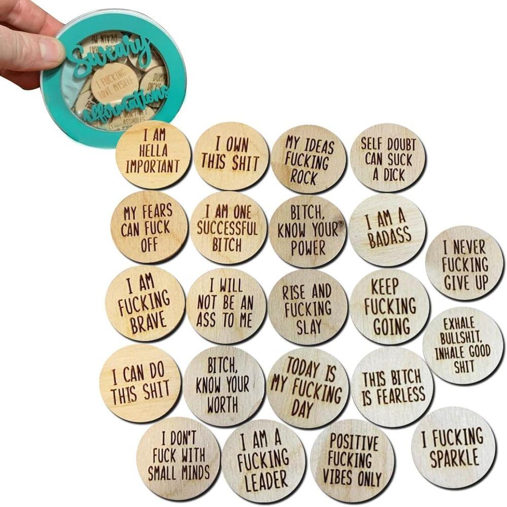 

Оранжевые/синие карточки с ежедневными позитивными аффирмациями, деревянные диски с мотивационными утверждениями для всей семьи