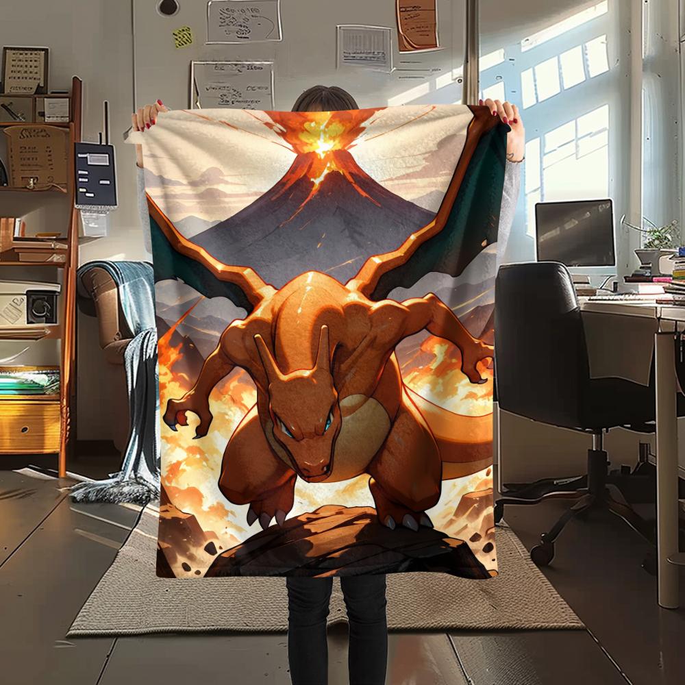 Charmander pattern Flannel Blanket, High quality Comfortable for All Seasons, Home Decor, Warmth and Comfort, Perfect for Gifts.