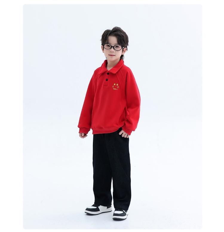 Boys' Red Fleece Hoodie - 2025 Autumn/Winter Zodiac Year of the Horse Outfit for Middle/Big Kids