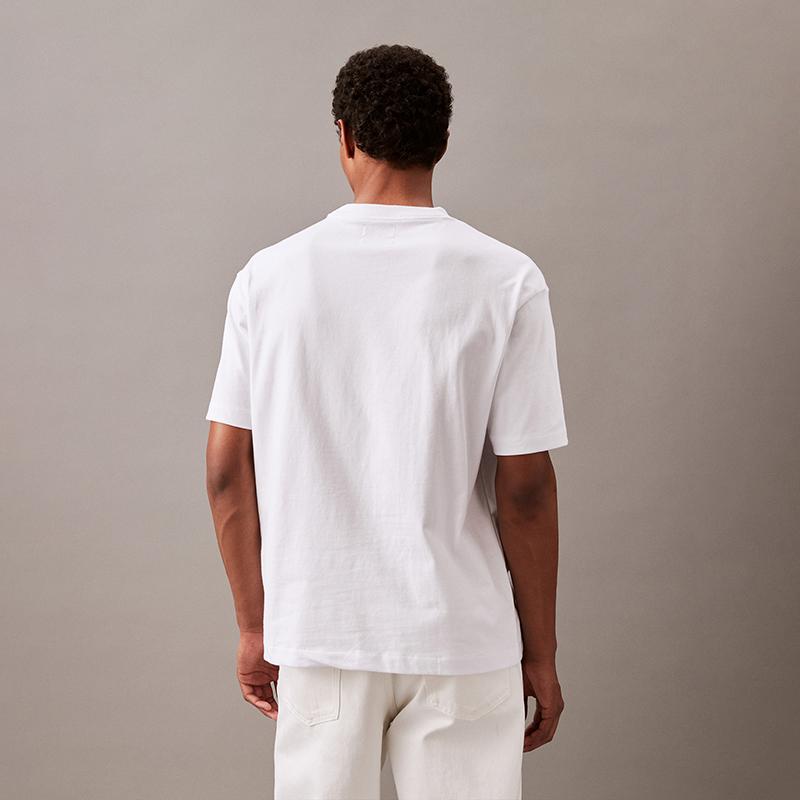 Calvin Klein Jeans Solid Color Letter Print Pullover Short Sleeve T-Shirt Unisex Tops White 40HM228-24S-YAA