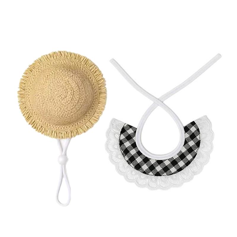Creative Porch Pet Dog Cat Costume Handcrafted Straw Poultry Costume Hat Wear Windproof Rope Puppy Straw Hat чёрный