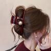 Fashion Acrylic Red Bead Hair Claw  for Women Korean Elegant Large Ponytail Shark Hair Crab Clip Barrettes Hair Accessories