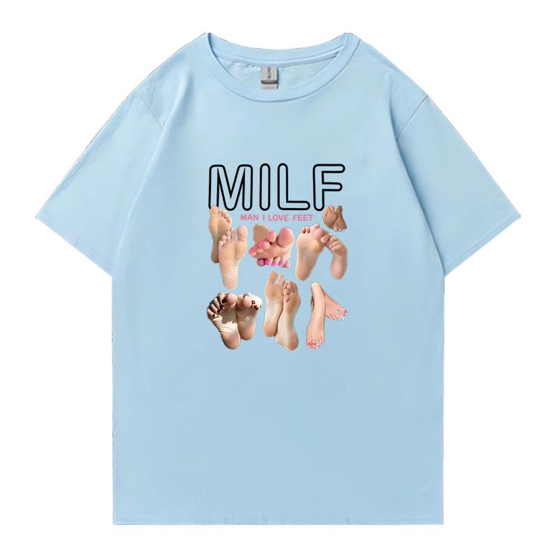 

MILF Man I Love Feet Funny Graphic Street Hip Hop Oversized t-shirt 100% Cotton Men Women Casual Unisex short sleeve t-shirts M