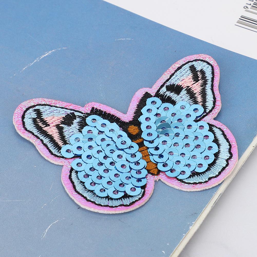 6pcs Sequins Butterfly Honeybee Clothes Patch Iron On Applique DIY T Shirt Fabric Sticker(Blue