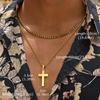 Vnox Men's Classic Cross Pendant Necklace, Stainless Steel Rope Cuban Blade Chain, Handsome Layered Neck Chains