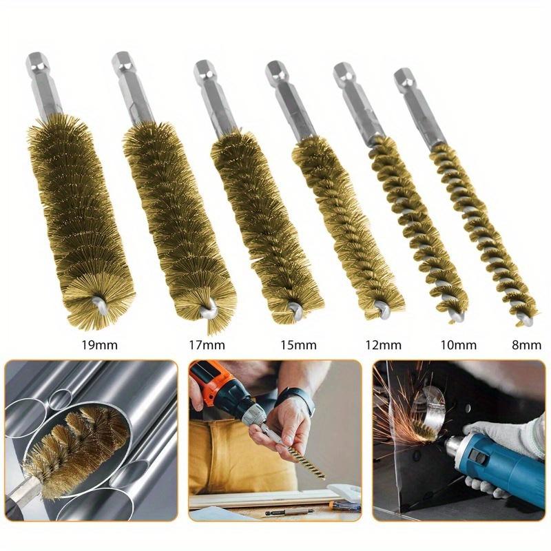 6Pc Bore Wire Brush Twisted 1/4 Inch Hex Shank Brass Bore Cleaning Wire Brushes 8-19mm for Power Drill Impact Driver Accessories.