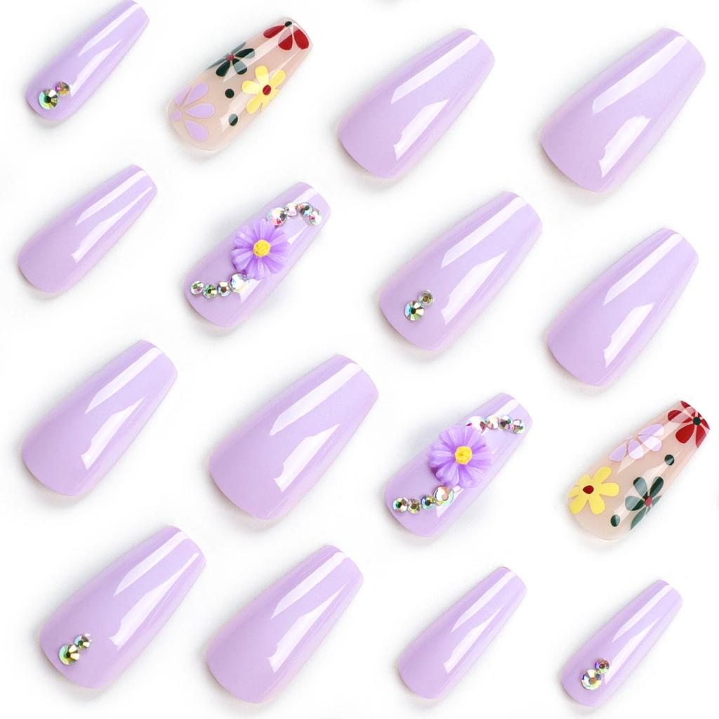 Flowers Fake Nail for Women Simple Style Nude and Purple Resin Artificial Nail for Nail Extension Suit Matching