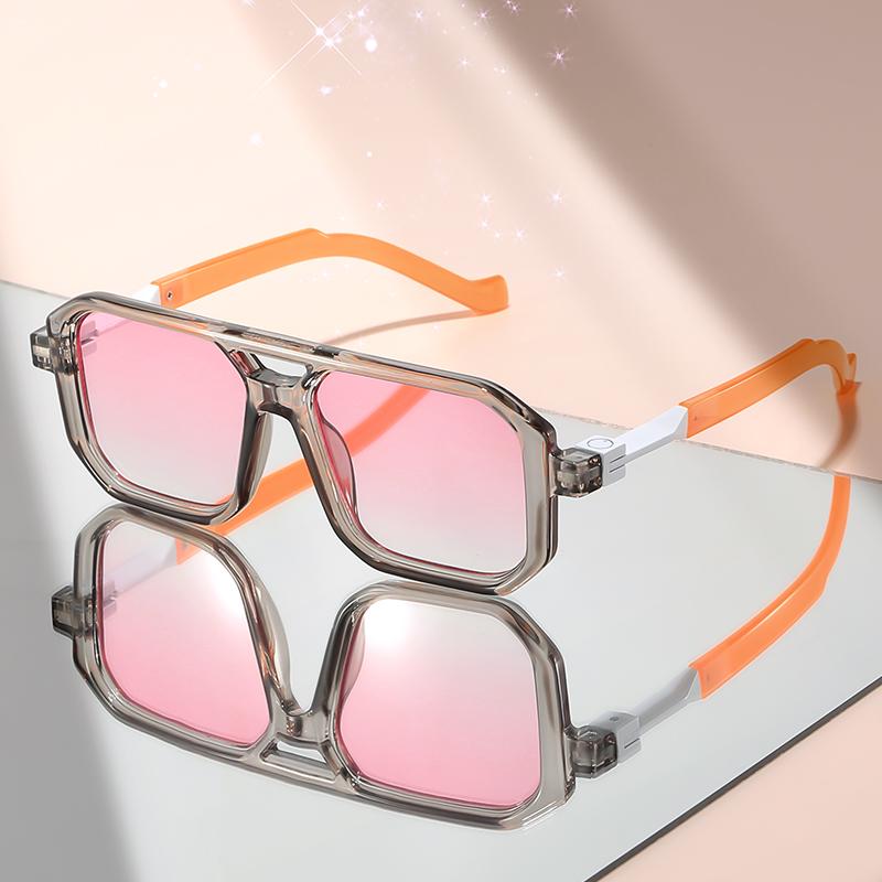 New large-framed double-beam sunglasses with a high-end touch and metal links, versatile and simple sunglasses