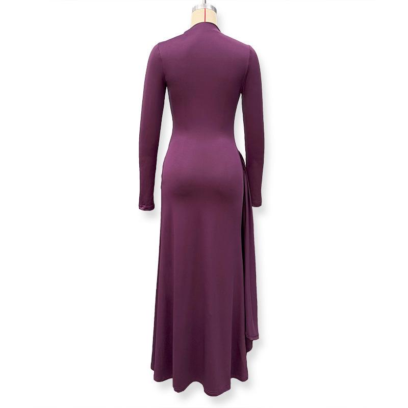 Elegant European Slim Fit Bodycon Dress - Autumn/Winter Collection, Solid Color, Pleated, Flowy, Belted Design